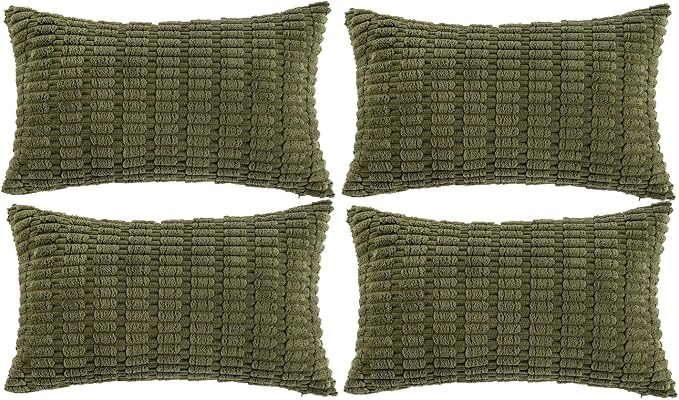 Fancy Homi 4 Packs Decorative Throw Pillow Covers for Living Room Couch Bed, Modern Farmhouse Boho Home Décor Accent Cushion Case, 24" x 12", Moss Green by Fancy+Homi