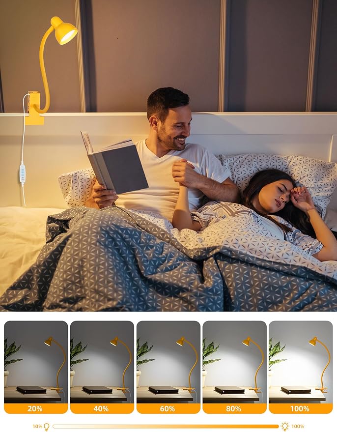 LiFMIRA Desk Lamp Clip on Lamp for Bed, LED Reading Light for Bed Yellow | 3 Colors 10 Dimmable Brightness, LED Book Light for Reading in Bed Flexible Clip on Light Clamp Lamp for Bed Headboard Desk - Image 4