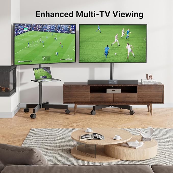 PERLESMITH Rolling TV Stand, Mobile TV Stand for 23-60 Inch LCD LED TVs, Tilt TV Stand Wheels Holds up to 88Lbs, Portable TV Stand for Bedroom with Shelf, Outdoor TV Stand Max VESA 400x400mm PSTVMC06 - Image 7