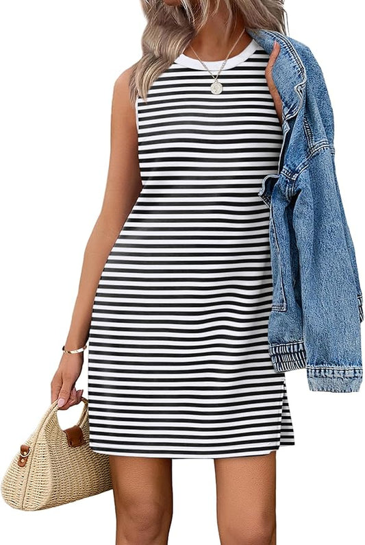 WIHOLL Casual Dresses for Women Crewneck Sleeveless Tank Dress Summer Spring Boho Vacation Clothes by WIHOLL