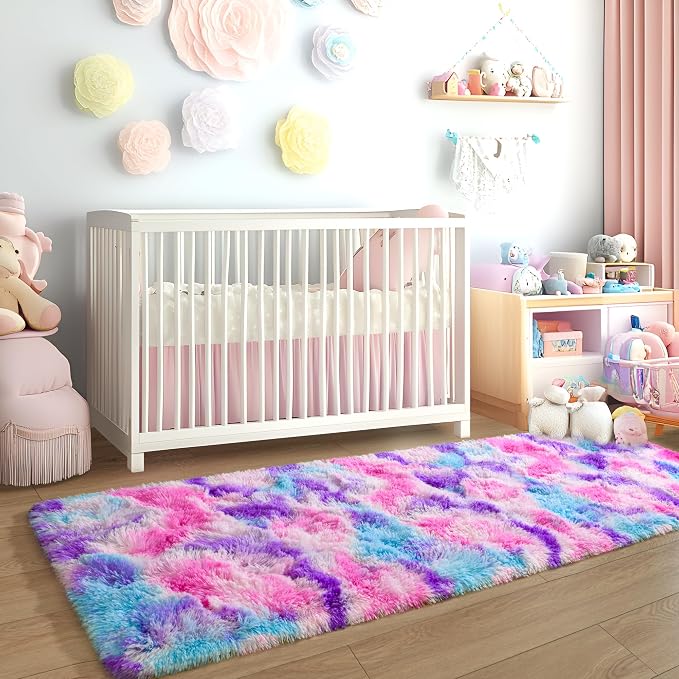 Tepook Soft Rainbow Rug for Girls Room, Cute Fluffy Girls Bedroom Rugs, 2x6 Feet Shaggy Princess Rug Colorful Carpet for Kids Teens Toddler Playroom Nursery Reading Nook, Hot Pink - Image 4