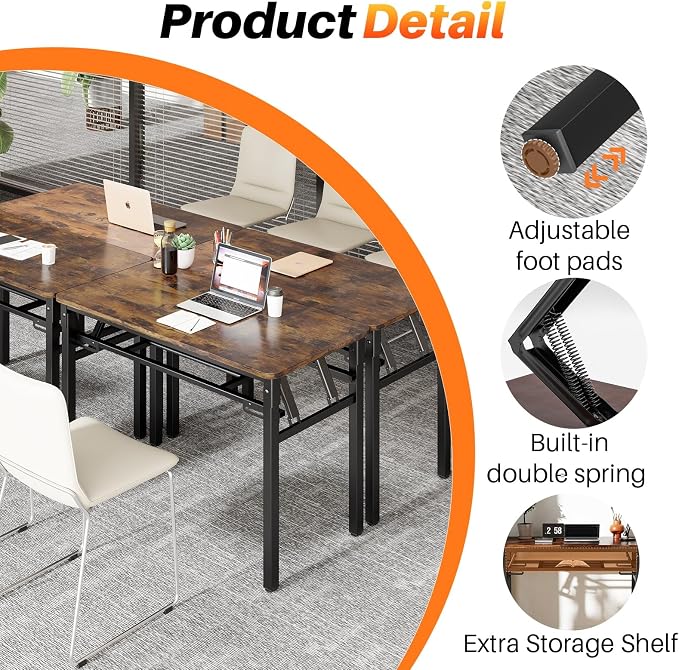 BYMECOST 31.5 inches Folding Desk Small Desk, No Assembly Computer Desk with Storage Shelf, No Install Small Foldable Table for Home Office,Study Table for Small Space (Brown, 31.5") - Image 6
