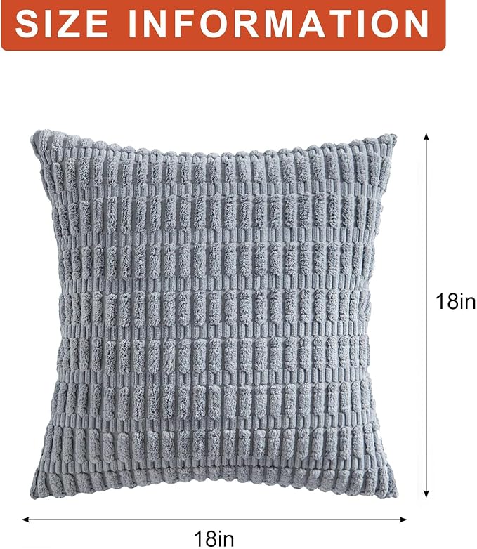 Aegero Pack of 2 Corduroy Decorative Throw Pillow Covers 18x18 InchSoft Boho Striped Pillow Covers Modern Farmhouse Home Decor for Sofa Living Room Couch Bed(Light Grey) - Image 7