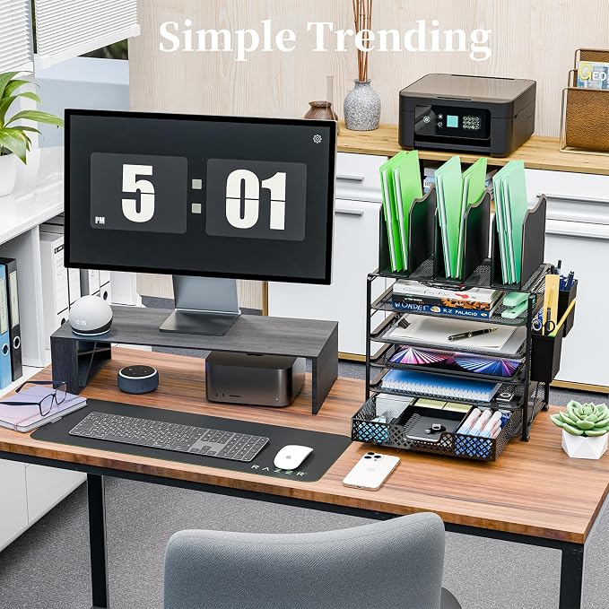 Simple Trending 5 Tier Mesh Desk File Organizer, Paper Letter Tray File Holder with Sliding Drawer Organizer for Office Home, Black - Image 5
