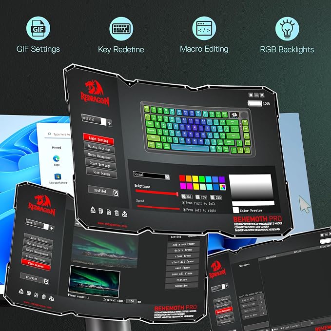 Redragon K724 PRO Wireless 81-Key Gasket Gaming Keyboard, TFT Screen & Knob | Easy-Control LED Info Display, 0-Delay Tri-Mode, Cushioned 5-Layer Noise Dampening for Creamy Thocky Sound, Compact 80% Size - Image 8