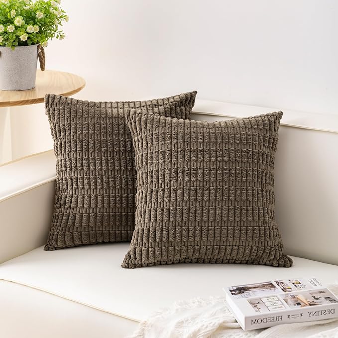 Aegero Pack of 2 Corduroy Decorative Throw Pillow Covers 22x22 Inch Soft Striped Pillow Covers Modern Farmhouse Home Decor for Sofa Living Room Couch Bed（Green） by Unknown