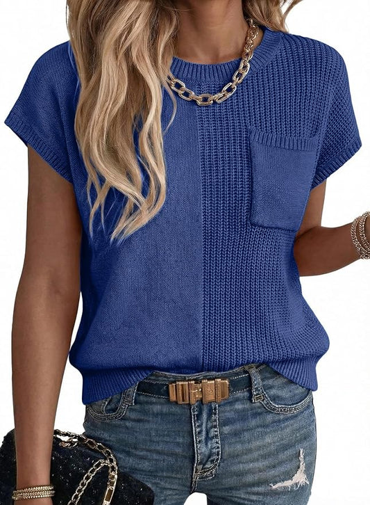 Dokotoo Summer Knit Tops for Women Sleeveless Crewneck T Shirts Casual Lightweight Sweater Blouses Shirts by Dokotoo
