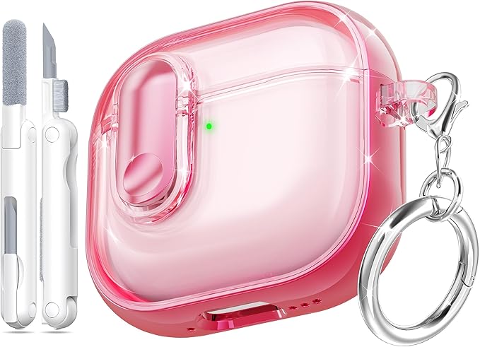for AirPods 4th Generation Case 2024 with Bright Plated Bezel and Switches, Military-Grade Shockproof Transparent Anti-Yellowing for AirPods 4 Cover, Peach Pink by MHYALUDO