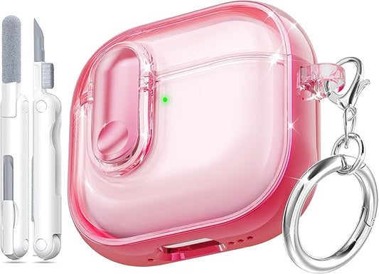 for AirPods 4th Generation Case 2024 with Bright Plated Bezel and Switches, Military-Grade Shockproof Transparent Anti-Yellowing for AirPods 4 Cover, Peach Pink by MHYALUDO