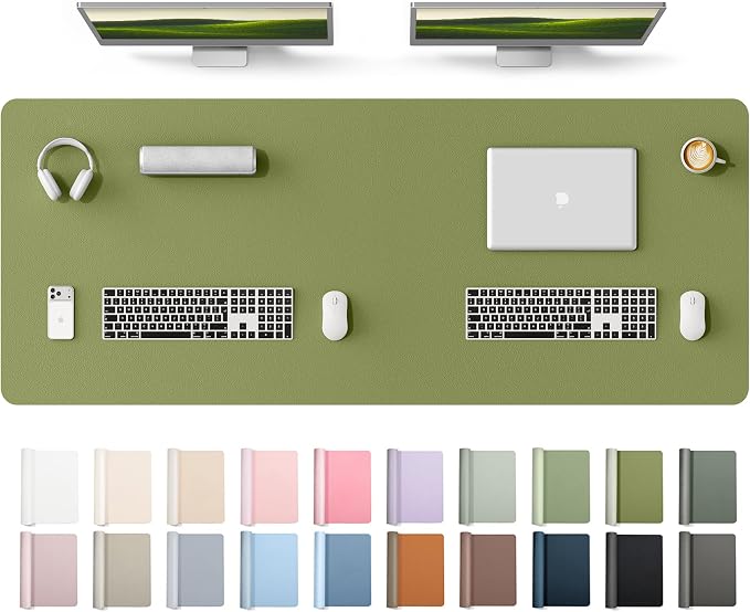 YSAGi Leather Desk Protector, Office Mat, Large Mouse Mat, Non-Slip PU Leather Blotter, Laptop Desk Mat, Waterproof Writing Pad for Office and Home(Green, 63" x 24") by YSAGi