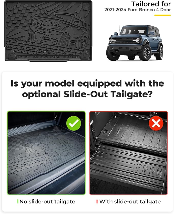 3W Ford Bronco Floor Mats & Cargo Liner & Back Seat Cover Custom Fit for 2021-2025 2026 Bronco 4 Door All Weather Custom Fit Ford Bronco Accessories (Not for Sport & Rubberized Floor) - Image 4