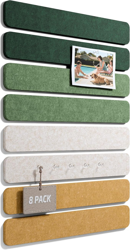 Fluxynara 13" x 2" Felt Wall Panels, Moss Glimmer | 8-Pack Includes 50 Push Pins and Adhesive Tabs for Photos, Notes and Decor in Bedroom Doors, Home Office or Studios by FLUXYNARA