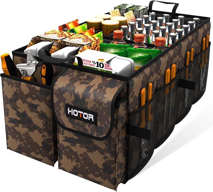 HOTOR Trunk Organizer - Car Organizer, Foldable Trunk organizer for SUVs & Sedans, Sturdy Car Organization for Car Accessories, Tools, Sundries, Brown Camouflage, 2 Compartments, 21.3"×12.6"×10.6" - Image 2