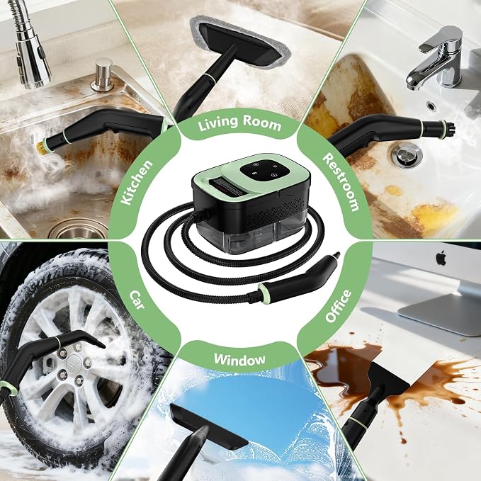 Steam Cleaner, Portable Steamer for Cleaning with 16pcs Accessories, 6-Level Adjustable and 15s Heat-Up, Handheld Steam Cleaner for Home, Tile, Dirt, Grout, Grease, Car Detailing - Image 8