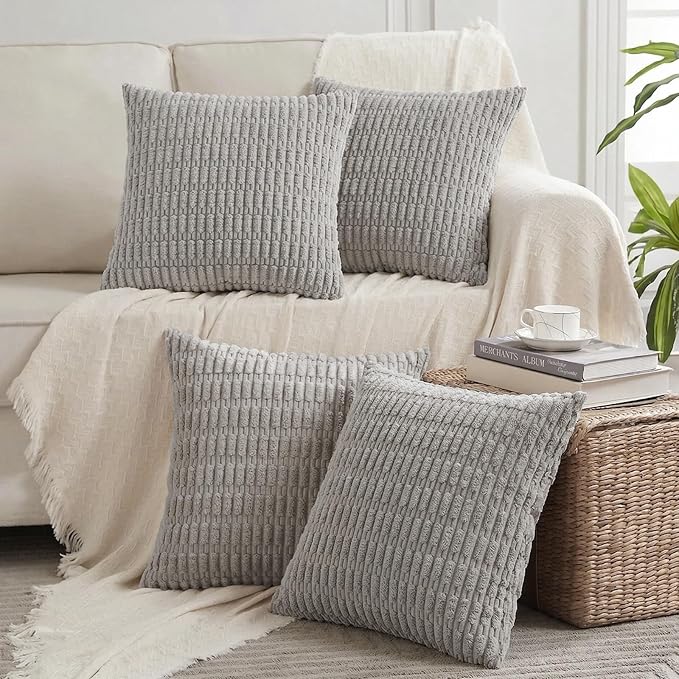 Fancy Homi 4 Packs Decorative Throw Pillow Covers for Living Room Couch Bed, Modern Farmhouse Boho Home Décor Accent Cushion Case, 16" x 16", Gray by Fancy+Homi