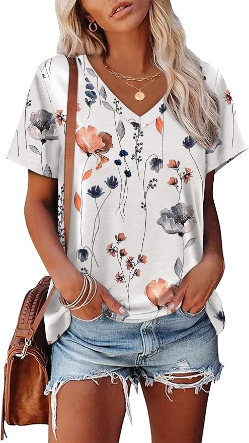 Alaroo Womens Summer Tops 2026 V Neck Short Sleeve Shirts Trendy Dressy Casual Vacation Outfits Printed - Image 2