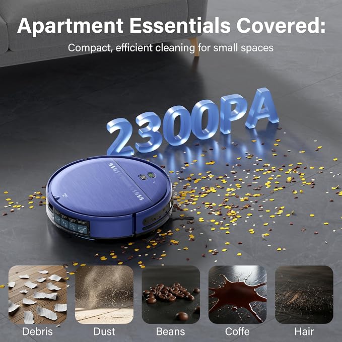 Robot Vacuum and Mop for Pet Hair, 2-in-1 Robot Vacuum Cleaner for Hard Floors&Carpets with 2.87'' Slim Design, Wi-Fi/App/Voice Control, 3D Obstacle Avoidance & Self-Charging - Image 3