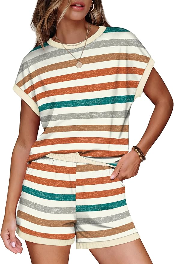 WIHOLL Two Piece Sets for Women Summer Lounge Short Sets Cap Sleeve Crew Neck Sweatsuit with Pocket XS-2XL - Image 2