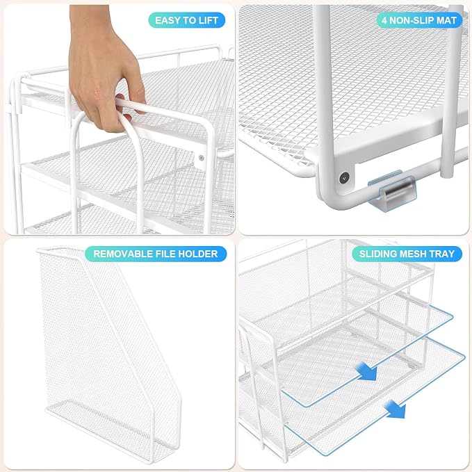 gianotter 4-Tier Paper Organizer With Magazine Holder | Desk Organizers and Accessories, File Organizer for Office Supplies Storag (White, 4-Tier) - Image 6