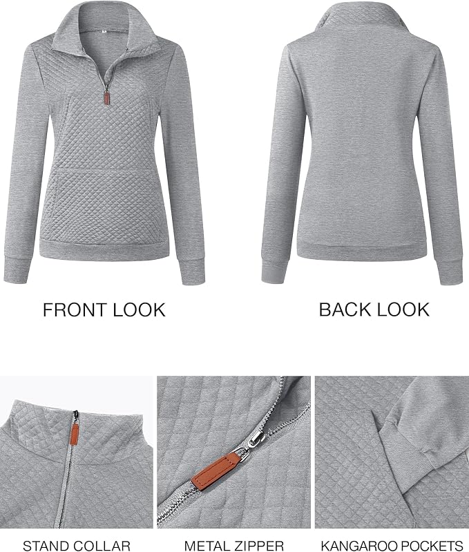 BTFBM Women Fashion Quilted Pattern Lightweight Zipper Long Sleeve Plain Casual Ladies Sweatshirts Pullovers Shirts Tops - Image 5