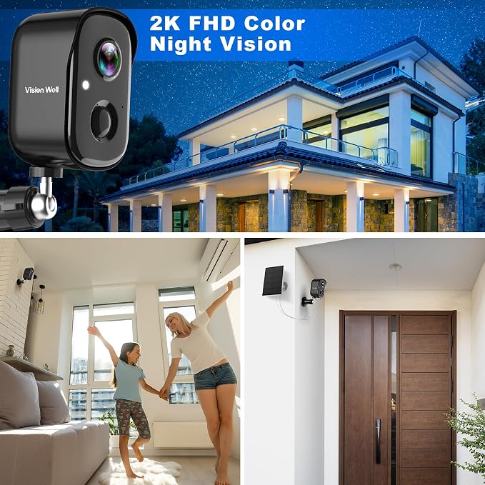 Security Cameras Wireless Outdoor, 2K Solar Cameras for Home Security, WiFi Cameras Battery Powered, AI Motion Detection, Color Night Vision, 2-Way Talk, Spotlight Siren Alarm-Black Grey Solar Camera - Image 5