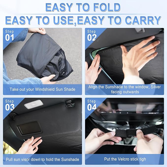 SINGARO 300T Universal Car Windshield Sun Shade, Foldable Reflective for Windshield & Window Shades with Overlapping Design, Car Interior Accessories (57" L x 36.2" W) - Image 4