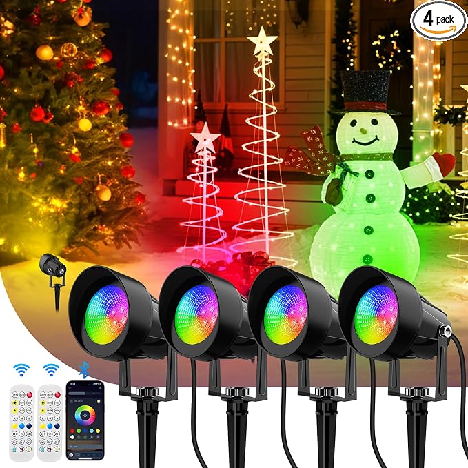 Spot Lights Outdoor, Smart RGBW LED Color Changing Landscape Lighting with APP and Remote Control, Music Mode, DIY Scenes, Timing, IP65 Waterproof Spotlight Plug in for Yard Garden, 4 Pack by CREPOW