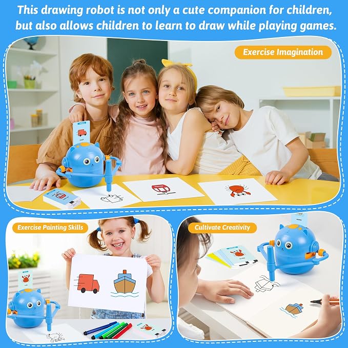 TREEFIA Drawing Robot for Kids, Drawing Robot for Kids 6 7 8 9 10 11 12 Year Old, Doodle Bot Toy with 100 Drawing Cards & 16 Color Pens for Girls and Boys - Image 3