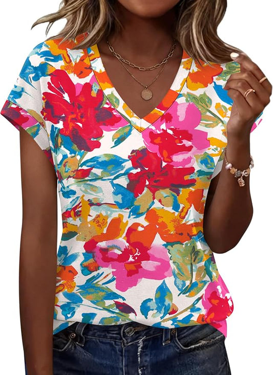 Rapbin Womens Summer Tops Women Blouses Dressy Casual V Neck T Shirts Short Sleeve Spring Tops for Women by RAPBIN