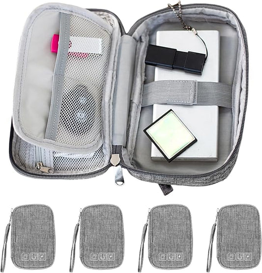 4Pcs Electronic Organizer Bag,Small Travel Tech Cable Organizer Pouch, Waterproof Travel Cord Organizer Portable Carrying Case Portable for Cord Charger Earphone USB SD Card Cables Power Bank,Grey by TKSDWBLTY
