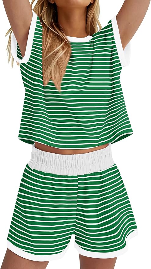 WIHOLL Two Piece Sets for Women Summer Lounge Short Sets Cap Sleeve Crew Neck Sweatsuit with Pocket XS-2XL - Image 4