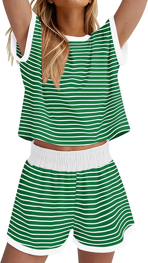 WIHOLL Two Piece Sets for Women Summer Lounge Short Sets Cap Sleeve Crew Neck Sweatsuit with Pocket XS-2XL - Image 4