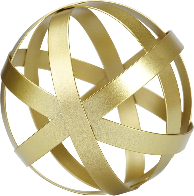 Gold Decor for Living Room Bedroom Bookshelf Coffee Table, Modern Style Figurine Decorative Ornaments Home Decor for Shelves (4.5" Modern Decorative Ball) by Byher