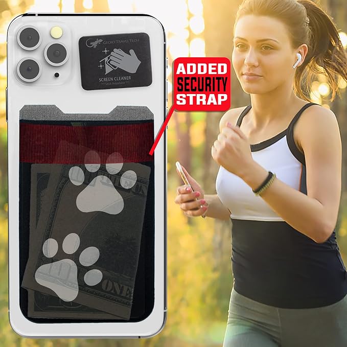 Phone Wallet - Adhesive Card Holder - Cell Phone Pouch - Stick on Lycra Pocket by Gecko - Carry Credit Cards and Cash - Image 4
