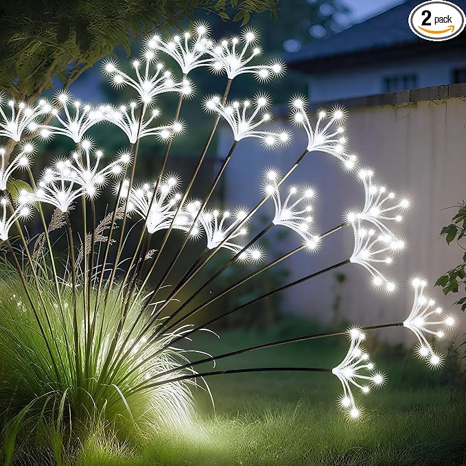 JJGoo Solar Garden Lights, New Upgraded 2 Pack Solar Swaying Starburst Light, Waterproof Fireworks Outdoor Lights, Yard Patio Pathway Decoration, White by JJGoo