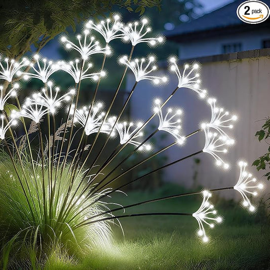 JJGoo Solar Garden Lights, New Upgraded 2 Pack Solar Swaying Starburst Light, Waterproof Fireworks Outdoor Lights, Yard Patio Pathway Decoration, White by JJGoo