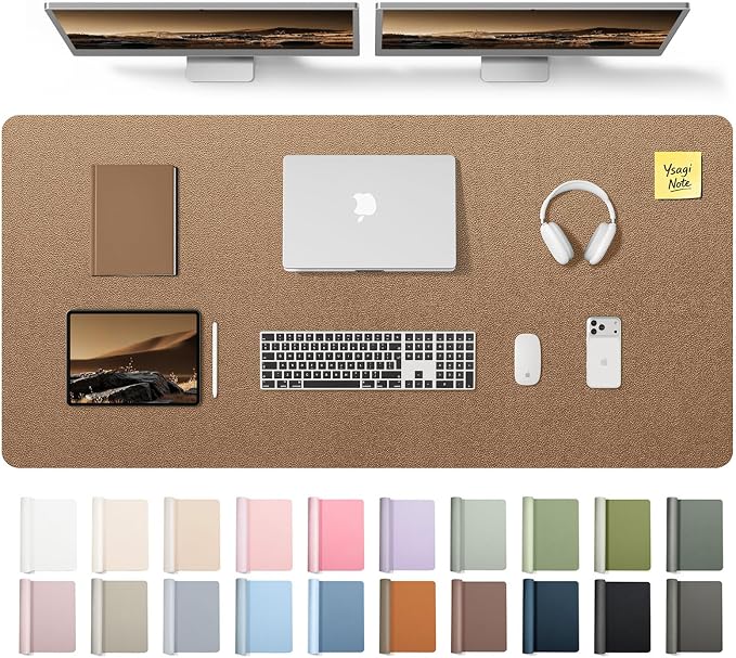 YSAGi Leather Desk Pad Protector, Office Desk Mat, Large Mouse Pad, Non-Slip PU Leather Desk Blotter, Laptop Desk Pad, Waterproof Desk Writing Pad for Office and Home (Shiny Bronze,55" x 24") by YSAGi
