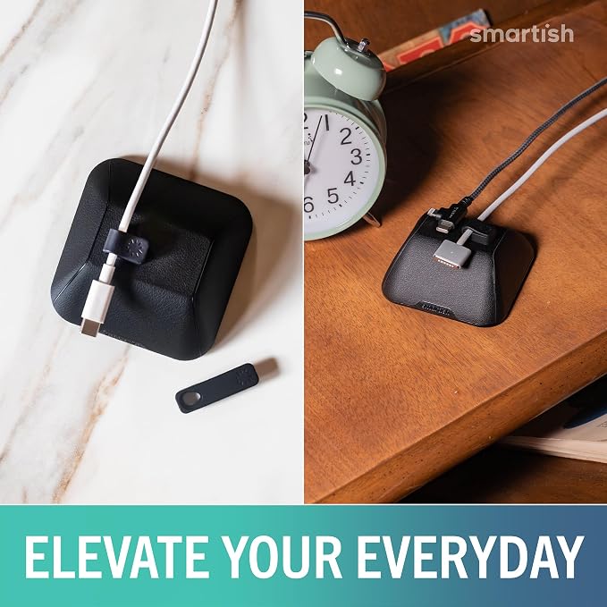Smartish® Magnetic Cord Holder - Cable Wrangler Organizer with Magnet Clips for Charger Management on Desktop, Nightstand for USB-C + Lightning - Black Tie Affair - Image 4