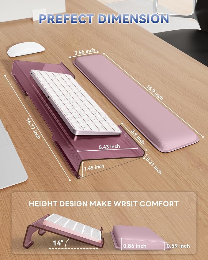 Laborio Computer Keyboard Wrist Rest, Keyboard Riser Stand for Desktop | Rose Pink, Ergonomic Acrylic Keyboard Holder, Non-slip Wrist Pad, Pain Relief for Typing, Multiple Colors - Image 3