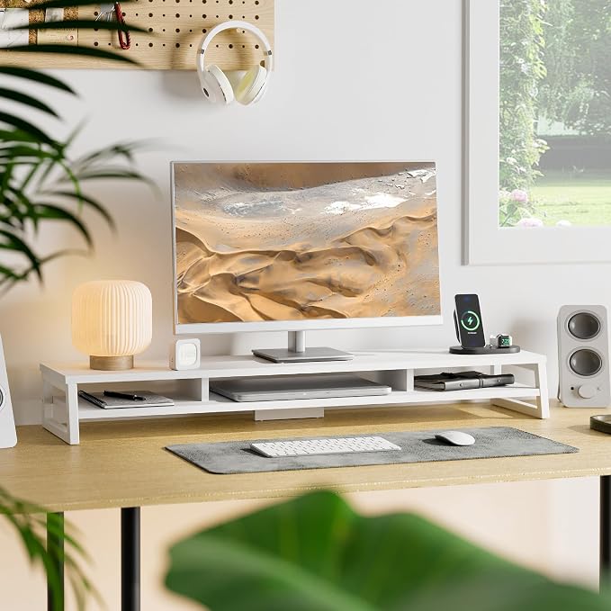 Fenge Dual Monitor Stand for Desk, 42.5in Large Monitor Riser for 2 Monitors, 2 Tier Computer Office Desk Top Shelf, Desktop Storage Stand for Laptop, PC, Computer, Printer - Image 2