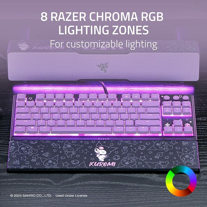 Razer Ornata V3 TKL Gaming Keyboard, Low-Profile Keys, Kuromi Edition | Mecha-Membrane Switches, UV-Coated Keycaps, Backlit Media Keys, 8-Zone RGB Lighting, Magnetic Wrist Wrest - Image 7