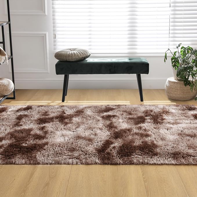 Tepook Fluffy Runner Rugs for Bedroom Aesthetic 2x6 Feet, Shag Soft Bedside Rug with Non-Slip Bottom, Fuzzy Plush Carpet for Room, Hallway Rug for Nursery Dorm Indoor Home Decor, Tie-Dyed Coffee - Image 5