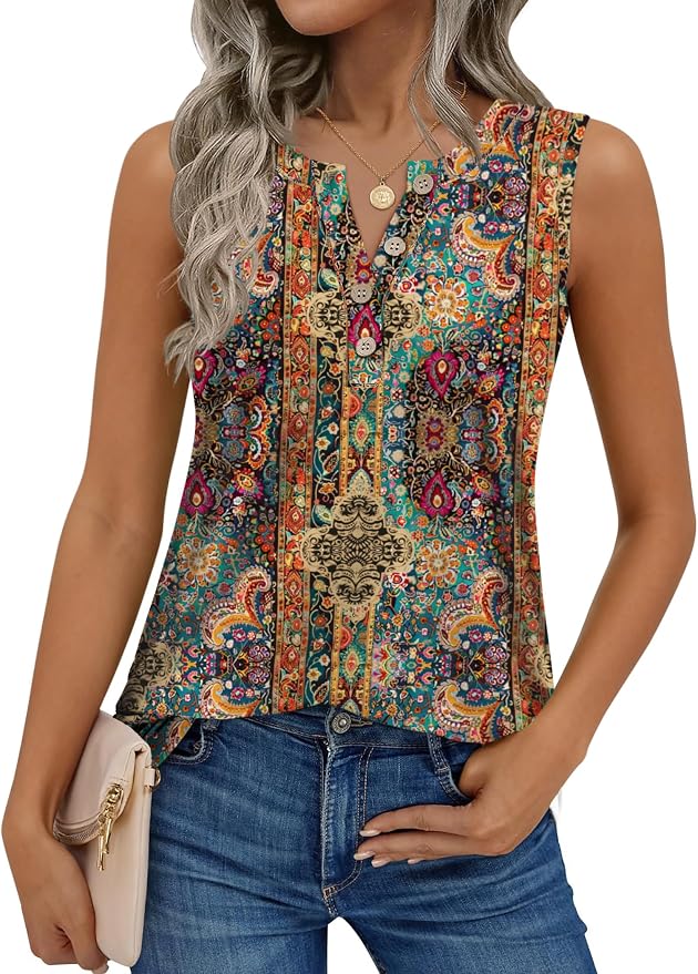 Zeagoo Womens Tank Tops Summer Sleeveless Tops Loose Button Henley Shirts Crew Neck Dress Casual 2026 Clothes - Image 6