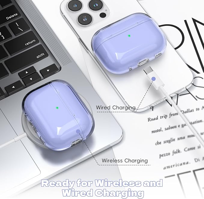for Airpods Pro 2nd/1st Generation Case Cover, Compatible with Airpods Pro Case 2nd Gen USB C Charging Port, Clear Soft Transparent Military Grade Shockproof Case, Clear Purple - Image 7