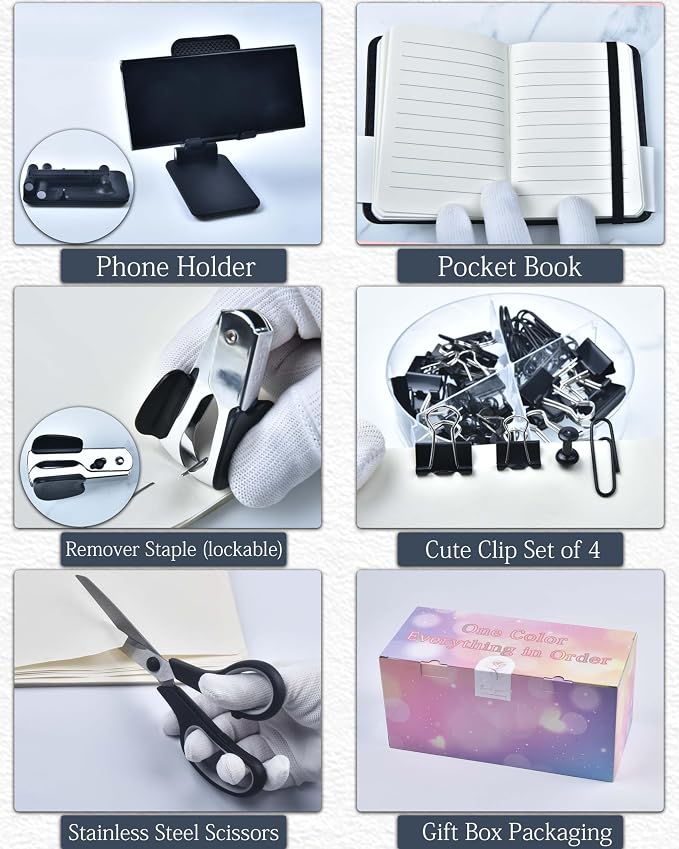 LXEVIHK 20Pcs Black Desk Organizers and Accessories With Mesh Desk Organizer and 360°Rotating Pen Holder and a Lot of Office Black Office Supplies Beautifully Presented in a Gift Box - Image 4