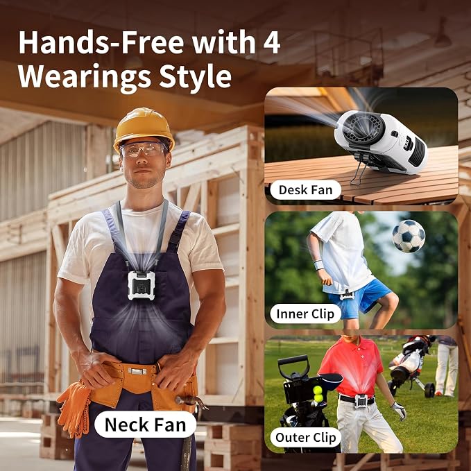 Socool 10000mAh Portable Waist Fan Clip on Wearable Belt Personal Fan Rechargeable Battery Operated With 5 Speeds & Flashlight Neck Hands-Free 40H Cooling For Outdoor Travel Camping Power Bank(White) - Image 7