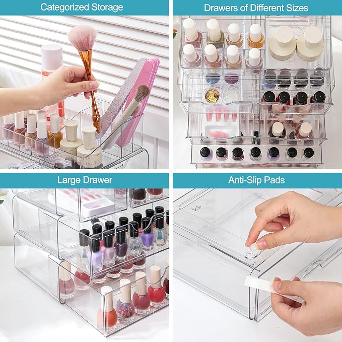 Vtopmart 5 Tier Clear Makeup Organizer with 6 Drawers | Smart Storage Layout, Clear for Better Visibility, Stackable, Large Capacity, for Makeup Lipstick Brush Skincare - Image 5
