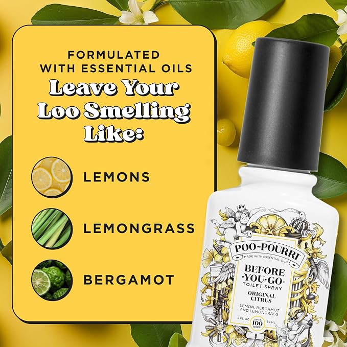 Poo-Pourri Before-You-Go Toilet Spray, Original Citrus, 2 Fl Oz, 2 Pack, Up to 100 Uses, Bathroom Odor Deodorizer with Essential Oils, Travel Essentials, TSA Approved Size, Lemon Bergamot - Image 7