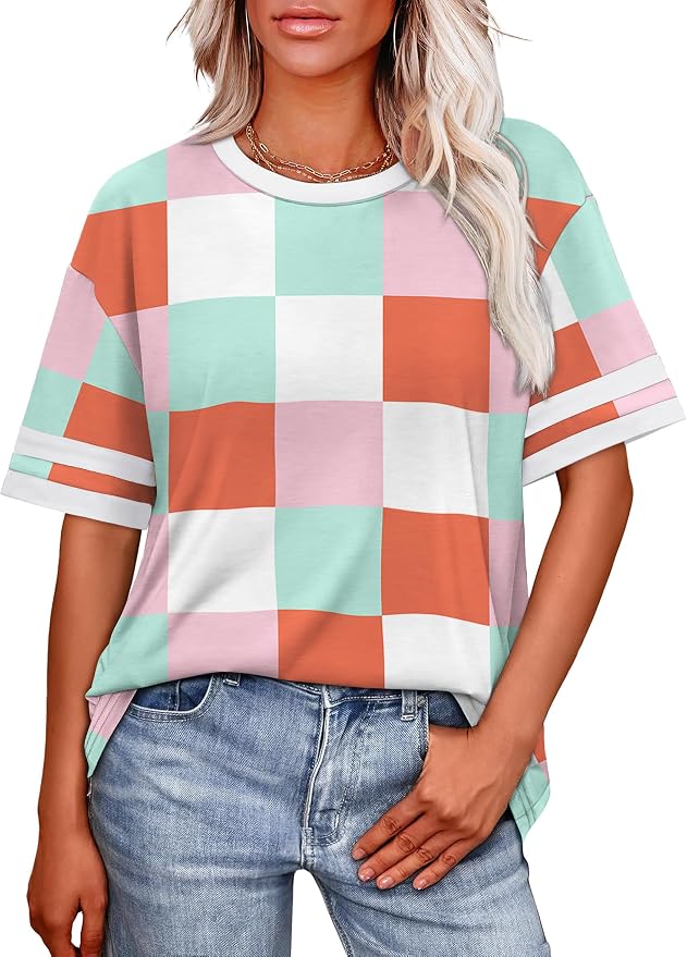 WIHOLL Womens T Shirts Loose Fit Short Sleeve Tees Crew Neck Color Block Summer Tops 2026 Fashion - Image 2