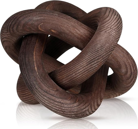 Yalikop 3 Link Wood Knot Decor Rustic Home Décor Accents Hand Carved Coffee Table Decoration, Boho Chain Link Decoration, Modern Shelf, Rustic Objects for Home Living Room Bedroom(Black Walnut) by Yalikop